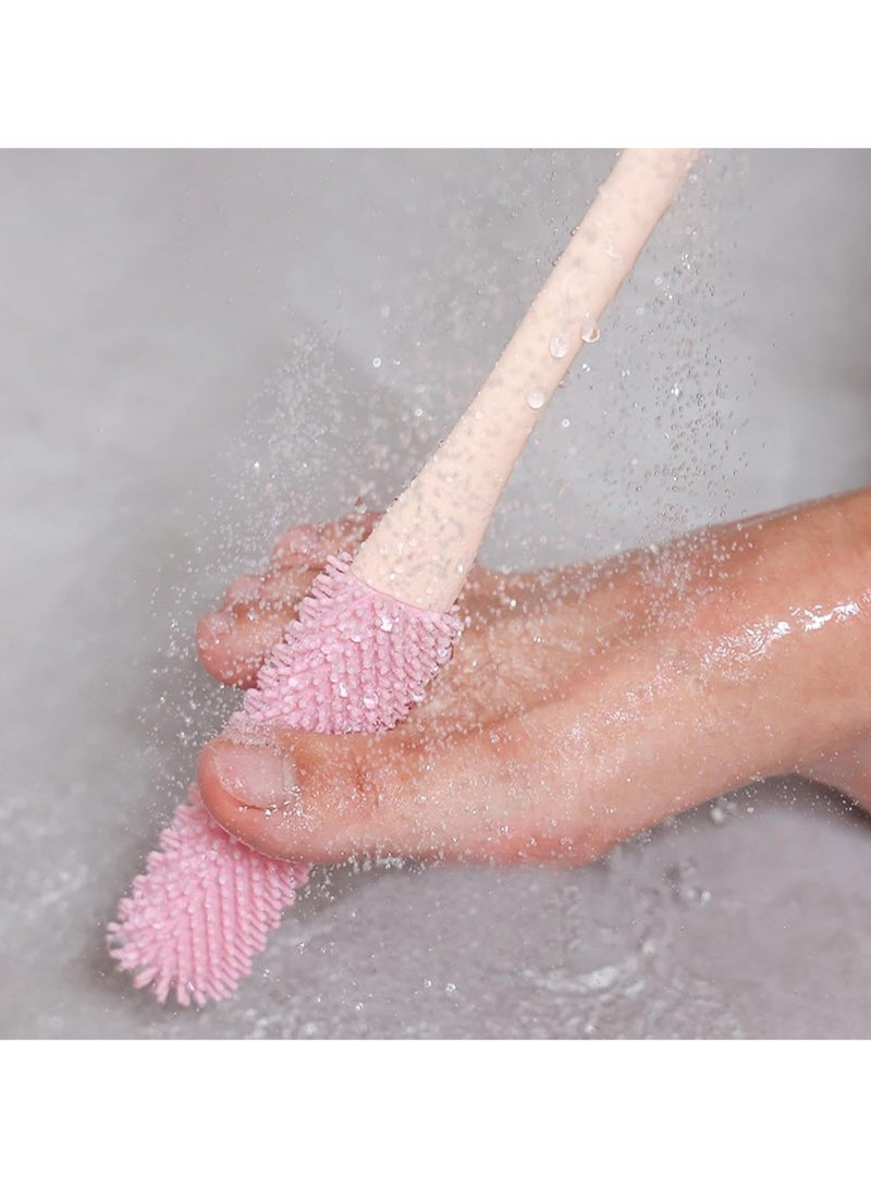 2 Pack Toe Cleaning Brush, Silicone Shower Foot Brush, Long Handle Soft Rubber Toe Cleaner, Shower Foot Brush, Anti-Itch Exfoliating Brush (Pink) - Image 3